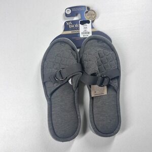 Isotoner Womens Small (6.5 -7) Gray Memory Foam‎ Slippers Outsole Slides NEW